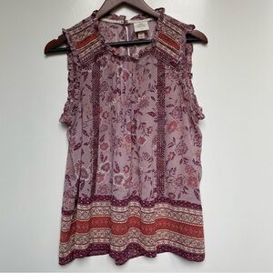 Knox Rose Lavender and Coral Floral Sleeveless Tank Blouse with Embroidery XS